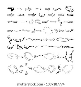 Set of hand-drawn arrows and graphic elements. vector illustration on white background