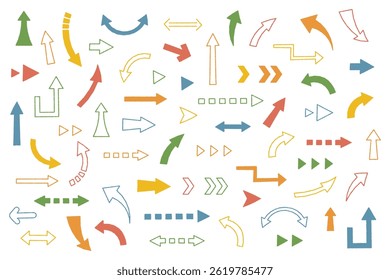 Set of hand-drawn arrows Icon Simple Vector Illustration Line Variation Cute Flat