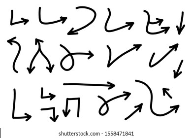 Set of hand-drawn arrows isolated on white background