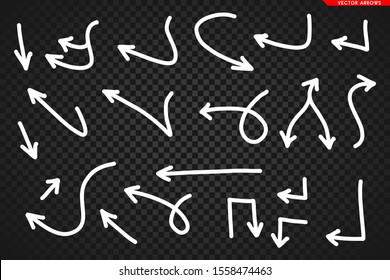 Set of hand-drawn arrows isolated on dark transparent background