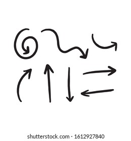 Set of hand-drawn arrows isolated on a white background.Doodle arrow icons.