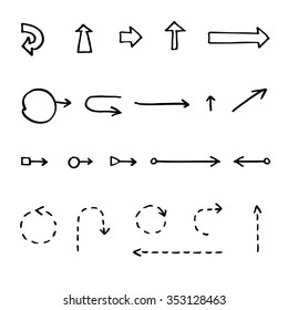 Set of hand-drawn arrows isolated on white background. Black vector signs collection