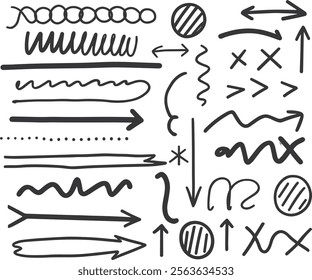 Set of Hand-Drawn Arrows, Lines, and Symbols for Design