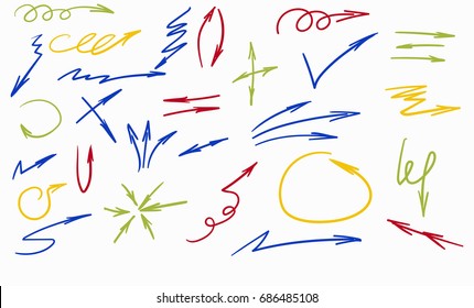 Set of hand-drawn arrows on the white background