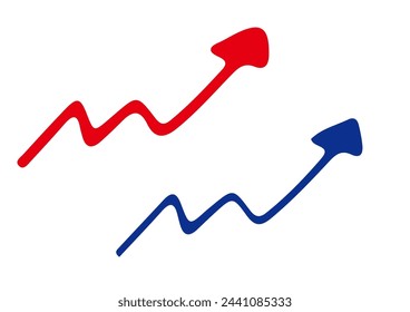 Set of hand-drawn arrows rising while turning