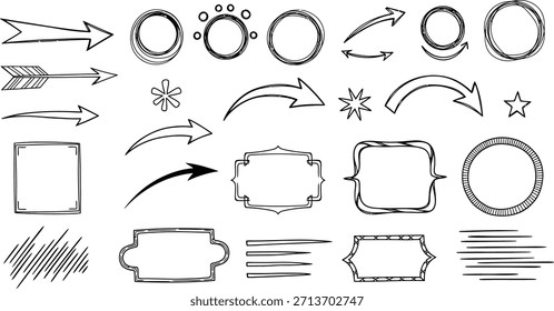 Un conjunto de flechas y Formas dibujadas a mano para proyectos de Diseño gráfico, ilustración y arte digital.