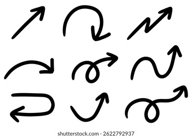 Set of hand-drawn arrows, sketch style vector collection.