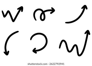Set of hand-drawn arrows, sketch style vector collection.