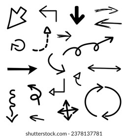 A set of hand-drawn arrows of vector icons. sketch arrow design for business plan and education.