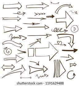 Set of hand-drawn arrows. Vector illustration