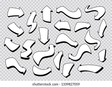 Set of hand-drawn arrows. Vector illustration on white background.