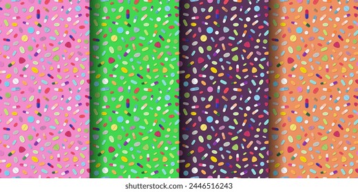 Set of Hand-Drawn Assorted Pills Tablet and Capsule Drugs Seamless Pattern