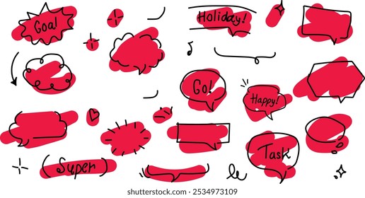 A set of hand-drawn balloon chat box illustrations with simple lines. 