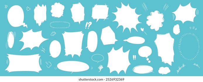 Um conjunto de ilustrações de balão desenhadas à mão como as do mangá japonês