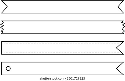 Set of hand-drawn banner and ribbon templates in black and white outline style. Ideal for labels, tags, scrapbooking, infographics, planners, and creative designs
