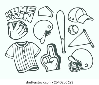 Set Of Handdrawn Baseball Doodle