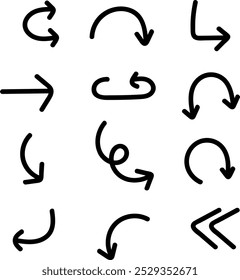 Set handgezeichneter schwarzer Pfeilsymbole in verschiedenen Richtungen