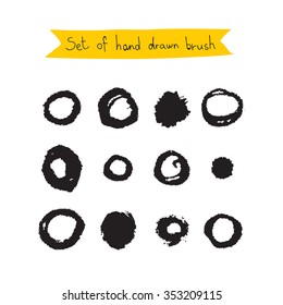 Set of hand-drawn black brush. Vector illustration on white background.