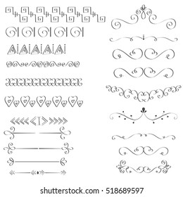 Set of hand-drawn black handle elements. Decorative design elements.