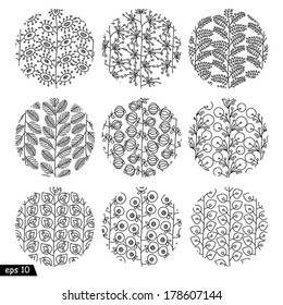 Set of the hand-drawn black leaves patterns for your design