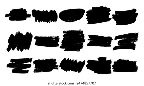 Conjunto de trazos de marcador negro dibujado a mano con garabatos. Aspecto áspero y orgánico, varía en tamaño y forma. Aislado sobre fondo blanco.