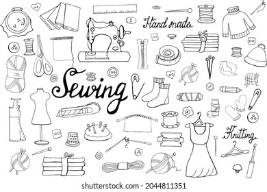 Set Handdrawn Black White Elements Sewing Stock Vector (Royalty Free ...