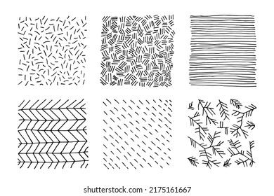 Set of hand-drawn black and white textures