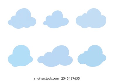 A set of hand-drawn blue clouds isolated on a white background, doodle, vector, flat design. A collection of decorative blank elements for design with text, decoration, decoration, text field.