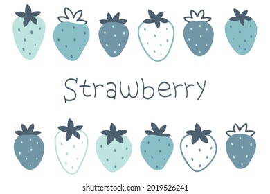 A set of hand-drawn blue strawberries. Vector illustration for printing on packaging paper, postcard, poster, banner.	