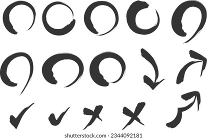 Set of hand-drawn boldfaced calligraphy signs, vector illustration.