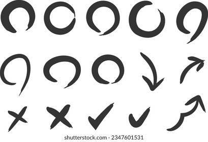 Set of hand-drawn boldfaced calligraphy signs, vector illustration.