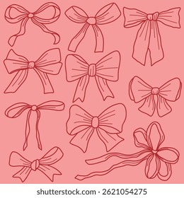 Conjunto de arcos desenhados à mão sobre um fundo rosa para fins decorativos. Ilustração com uma variedade de arcos decorativos desenhados à mão em um fundo rosa, ideal para design.