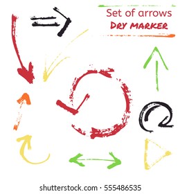 Set of hand-drawn bright arrows