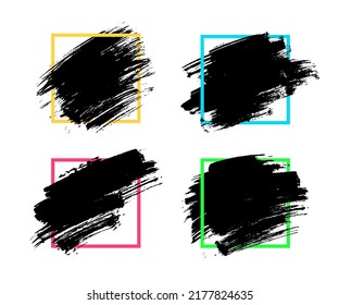 Set of hand-drawn brush strokes of paint frame isolated on a white background