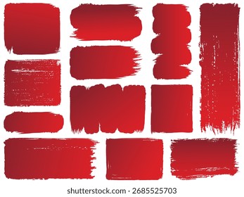 Conjunto de quadros quadrados desenhados à mão em forma de pincel-toque em vermelho