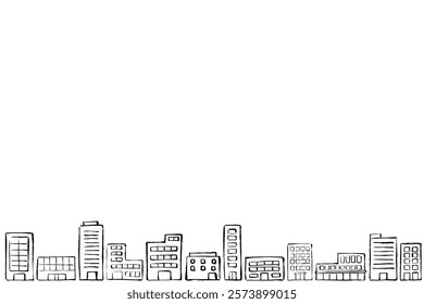 Set of hand-drawn building illustrations with brush touch