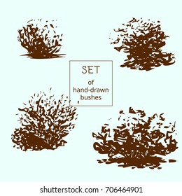Set of hand-drawn bushes. Scetch style.