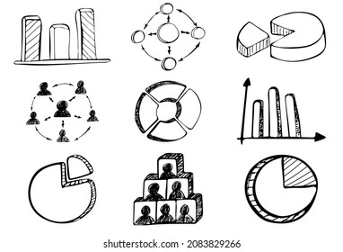 Set of hand-drawn business diagrams. Infographics. Vector illustration in doodle style.