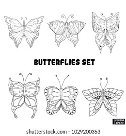 set of hand-drawn butterflies