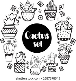 Set of hand-drawn cacti without background.