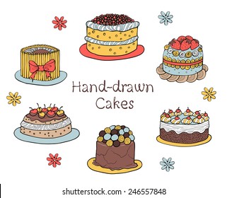 Set of Hand-drawn Cakes on White Background
