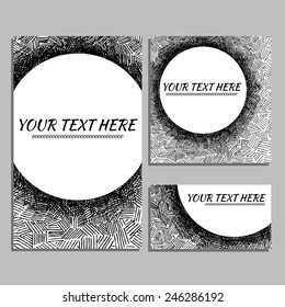 Set of hand-drawn cards. Vector pen background. Set of various hand-drawn pen strokes.