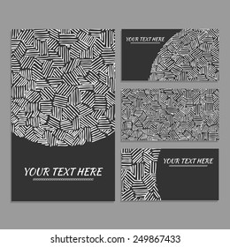 Set of hand-drawn cards. Vector pen background. Set of various hand-drawn pen strokes 