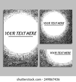 Set of hand-drawn cards. Vector pen background. Set of various hand-drawn pen strokes 