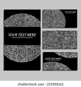 Set of hand-drawn cards. Vector pen background. Set of various hand-drawn pen strokes 