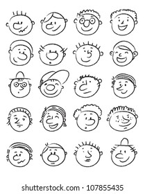Set of handdrawn cartoon man faces with expressions
