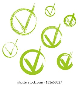Set of hand-drawn check marks, sketch , watercolor and grunge eco green ckeck marks for your business website, web page