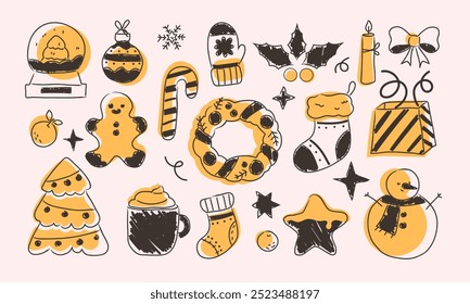 Set of hand-drawn Christmas elements