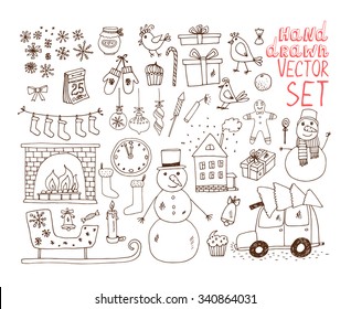Set of hand-drawn Christmas Elements