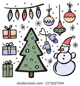 Set of handdrawn christmas elements. Vector illustration